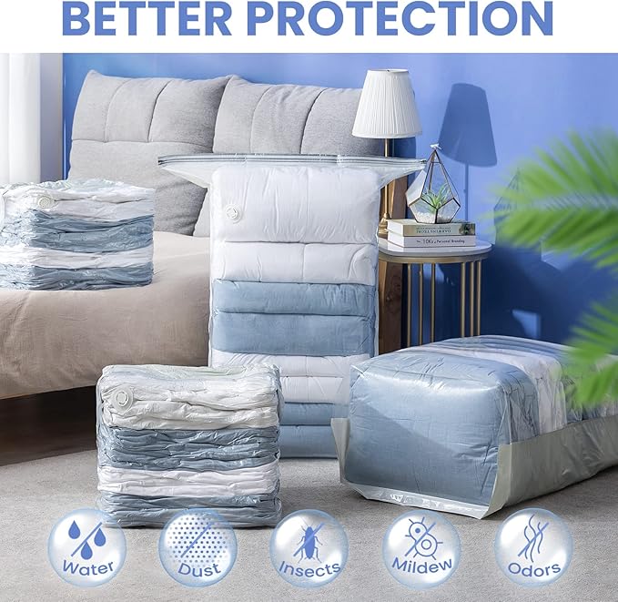 TAILINK 8 Pack Vacuum Storage Bags, Jumbo Cube 31x40x15 Inch, Extra Large Vacuum Seal Bgas for Comforters, Blankets, Pillow, Quilts, Space Saver Clost Oragnization, Clear