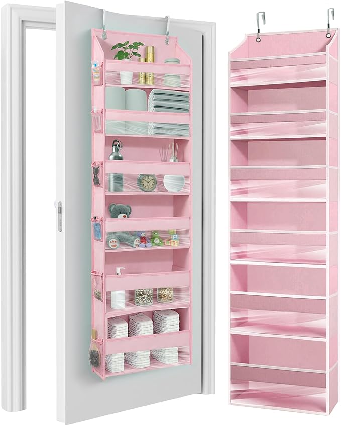 HOMELUX THEORY UPGRADED 6 Tiers Over The Door Organizer Hanging - 100D EXTRA THICK & 50lbs HUGE CAPACITY, 12 Side Mesh Pockets Over The Door Shoe Organizer, Hanging Closet Organizer (Baby Pink, 1pc)