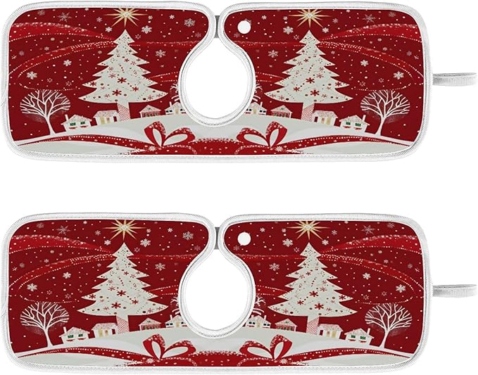 2 Pack Faucet Splash Catcher Christmas Tree Sink Mat for Faucet Absorbent Kitchen Splash Guard Drip Catcher for Farmhouse Barthroom Bar, L