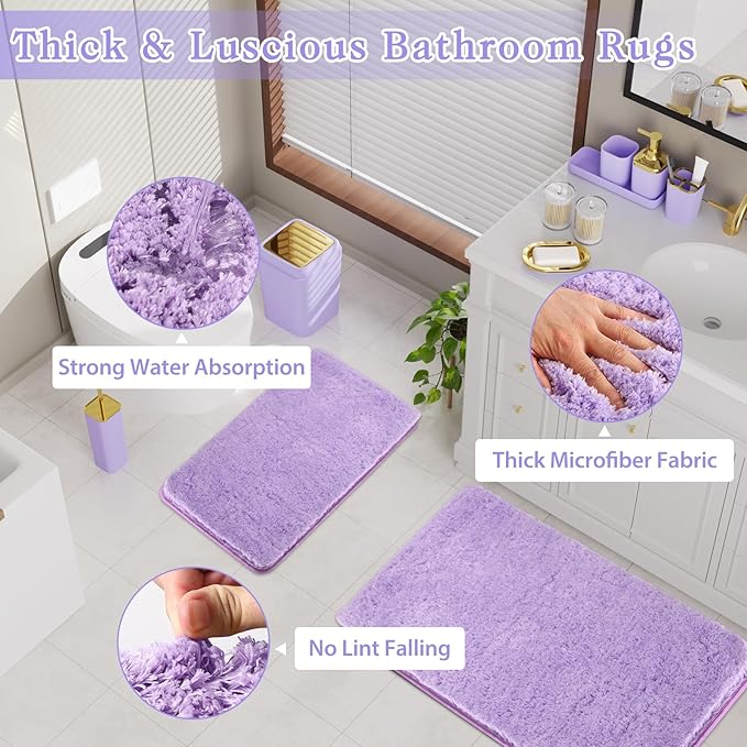 Bathroom Set - Purple Bathroom Sets with Shower Curtain and Rugs, 24PCS Shower Curtain Set with Hooks, Soap Dispenser, Soap Dish, Toilet Brush Holder and Trash Can for Housewarming