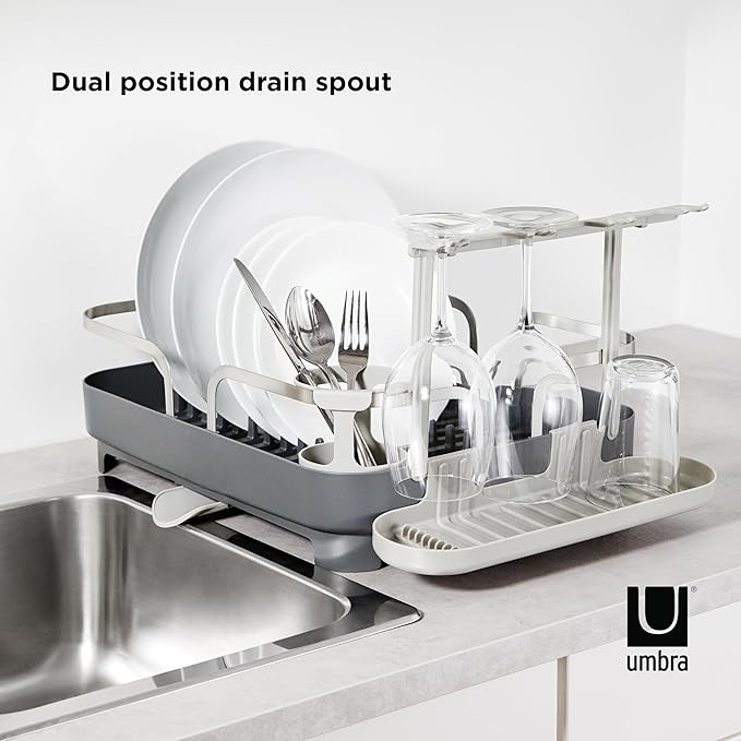 Umbra Holster Dish Rack– Molded Plastic Dish Drying Rack with Drainage Spout, Charcoal