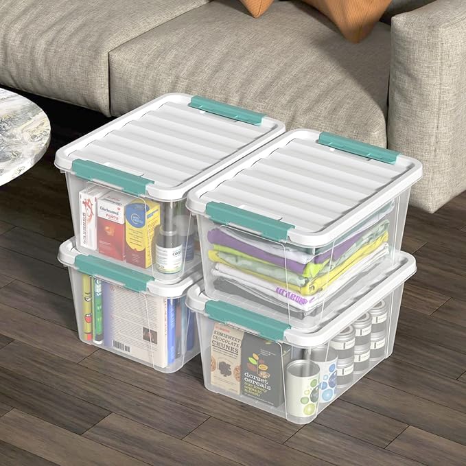 Jandson 4 Pack 20 Quart Plastic Organizer Bins with Lids, Multi-use Clear Latching Storage Boxes