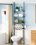 ALLZONE Over The Toilet Storage Cabinet, 4-Tier Adjustable Bathroom Shelves, 22-34 Inch Wide, Tension Mounted Organizer, Space-Saver Narrow Shelf, Fits 66-115 Inch Heights, Black
