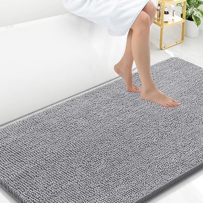 Arotive Bathroom Rugs 59x35, Extra Soft Absorbent Shaggy Chenille Bath Rugs, Machine Washable Rubber Backing Non-Slip Bath Mats for Bathroom Floor Tub and Shower, Home Decor Accessories, Grey