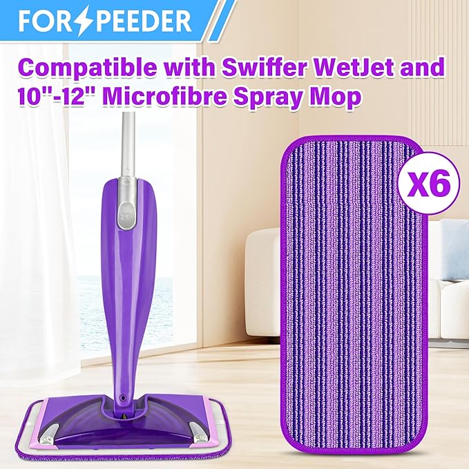 6 Pack Reusable Mop Pads for Swiffer WetJet Spray Mop, Wet Pads Refill Machine Washable Wet Dry Dual Use for Hardwood, Vinyl, Marble, Stone and Glass