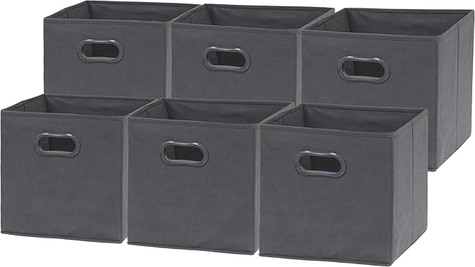 Simple Houseware Foldable Cube Storage Bins with Handles, 11-Inch, Dark Gray, 6-Pack, Fabric Cubes Organizer for Closet or Shelves