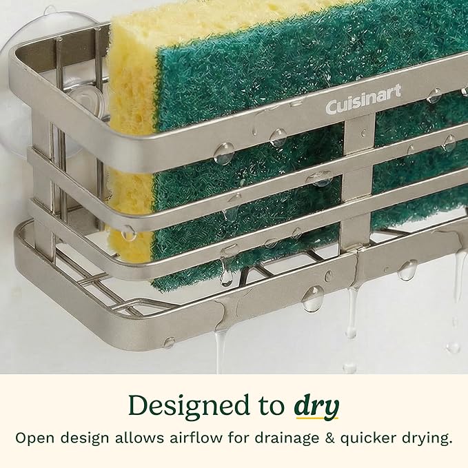 Cuisinart Sponge Holder for Kitchen Sink—Metal Sink Caddy with Triple Suction Cups, Kitchen Sink Organizer, Organization and Storage for Sponges, Brushes, Soap & Cleaning Accessories