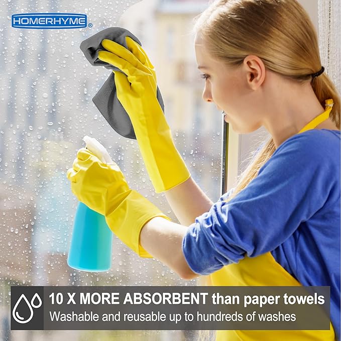 HOMERHYME Microfiber Cleaning Cloth, 12 Pack Grey Cleaning Rags,12" X 11" Lint Free Dish Towels Wash Cloths, Reusable Microfiber Towels for Home and Kitchen Bathroom Apartment Cleaning Supplies