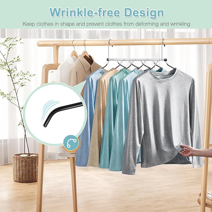 Clothes Hangers Space Saving Shirt Hangers, Lomrsiul Non Slip PVC Coating Multi Blouse Hangers Shirt Organizer for Closet Organizers and Storage for T Shirt Sweater Hoodie Coat Dress Black 2 Pack