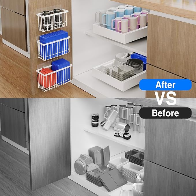 3 Pack Adhesive Cabinet Door Organizer, Lid Organizers Inside Cabinet Food Container/Tumbler Lid Organizer and Storage Cup Lids Holder for Kitchen & Bathroom Wall Mounted(White)