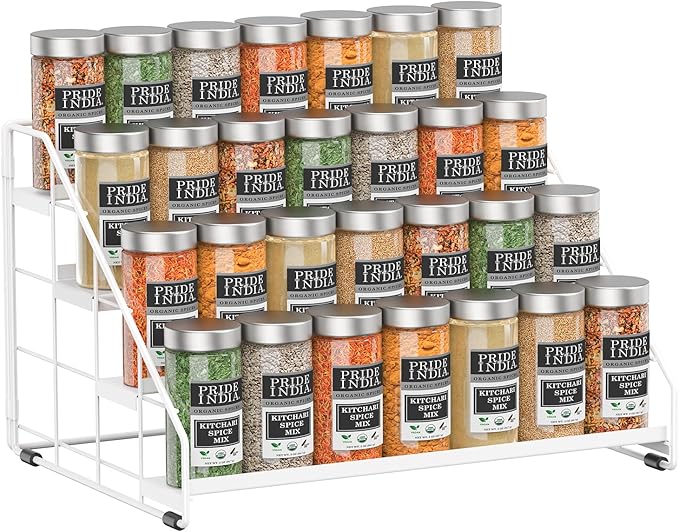 Spice Rack Organizer for Cabinet, 4 Tiered Spice Rack Organizer, Tiered Adjustable Spice Shelf for Kitchen (White-1Pcs)