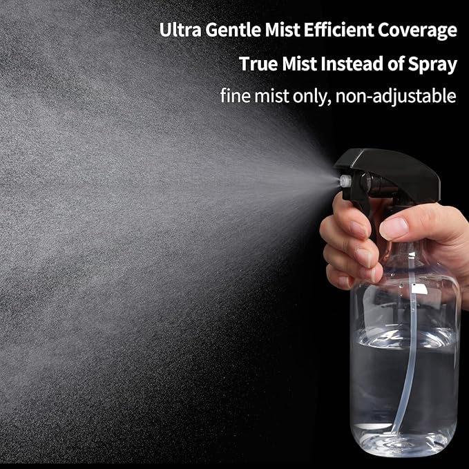Cleaning Spray Bottles for Plants Misters Inside, 2 Pack 16.9 oz Squirt, Water Spray Bottle Mist Sprayer, No Leak Hair Mister Empty with Adjustable Nozzle (Transparent)