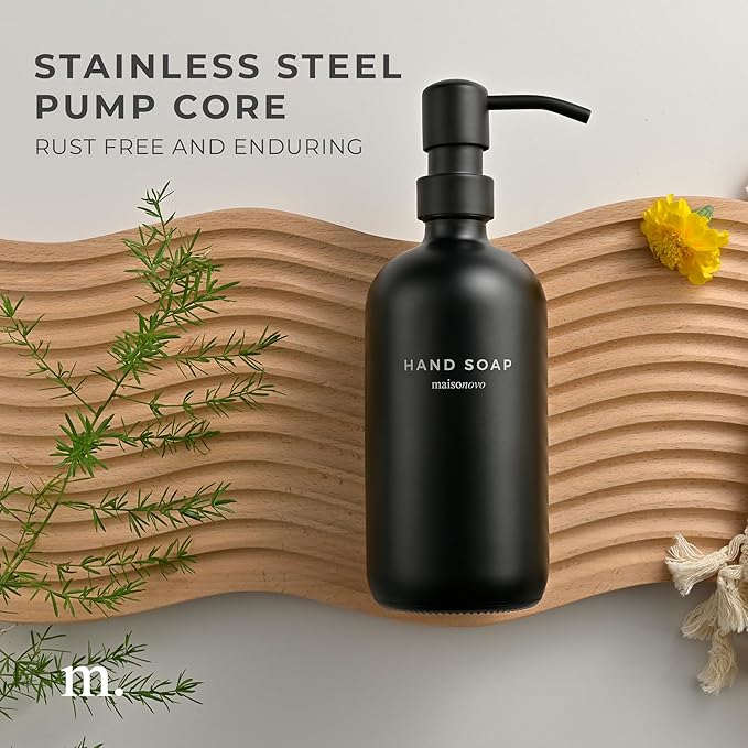 MaisoNovo Soap Dispenser 1-Piece Set | 16.9oz Black Bottles with Black Plastic Pumps
