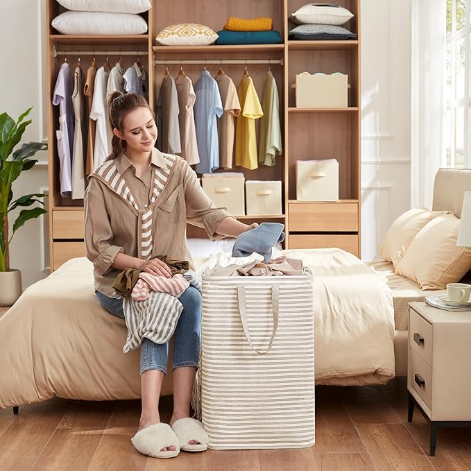Lifewit 1 Pack Laundry Hamper Large Collapsible Laundry Baskets, Freestanding Waterproof Clothes Hamper with Easy Carry Handles in Laundry Room Bedroom Bathroom College Dorm, Beige, 80L