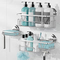 KEGII Suction Cup Shower Caddy – 3 Pack Suction Cup Shelf with Soap Holder & Hooks, Rustproof Stainless Steel Shower Organizer Rack, Removable No Drilling Bathroom Storage Rack, Silver