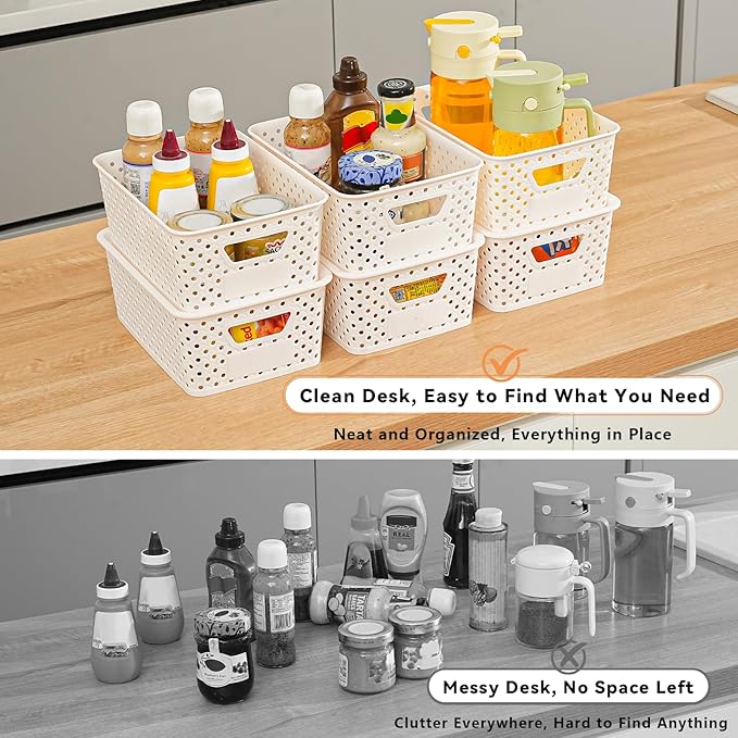 10 Pack Plastic Storage Bins with Lids, Stackable Plastic Storage Baskets for Organizing with Handles, Organizer Bins with Labels for Room, Craft, Containers for Pantry Organizers and Storage