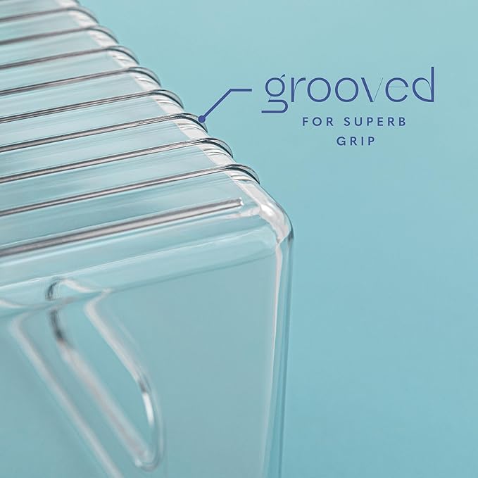 Plastic Food Storage 2 Pack Clear Container Bin with Handles for Organizing Kitchen, Pantry, Refrigerator, Freezer, Pantry, Cabinet, Closet, Bathroom. 14”x8”x5”