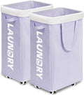 Goodpick Laundry Basket with Wheels 2-Pack, 75L Collapsible Laundry Baskets with Removable Wash Bag, Clothes Laundry Hamper on Wheels, Light Purple