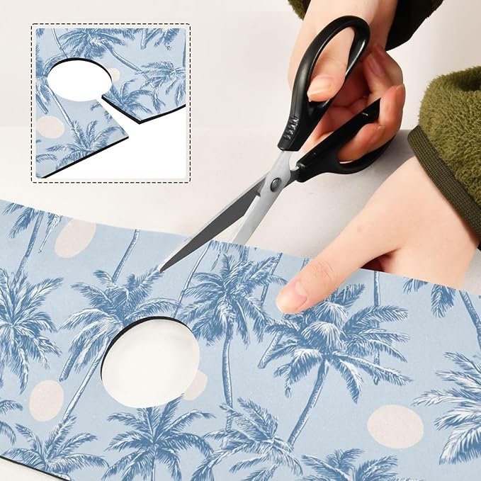 Kitchen Sink Splash Guard 1 PC 30 Inch Sink Faucet Mat Splash Guard for Bathroom Countertop Water Absorbent Foldable Cuttable Soft Washable Light Blue Palm Trees and Sun