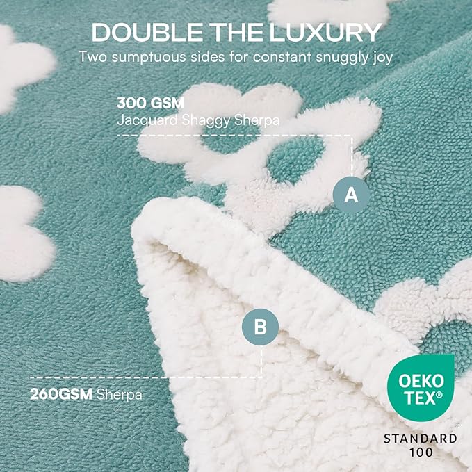 Luciphia Waterproof Pet Blanket for Medium Large Dogs Washable Fluffy Thick Jacquard Shag Fleece Warm Sherpa 3D Textured Flower Print for Cats Puppy Couch Protection (Blue,85x57 inches)