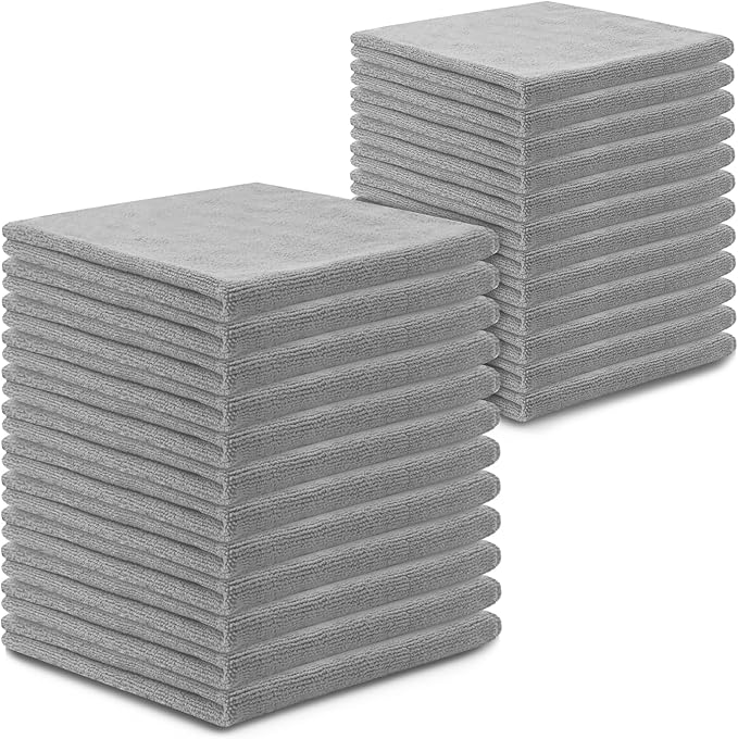 Blue Horizon Microfiber Cleaning Towels, Pack of 24, Ultra Soft Plush Washcloth, All Purpose Premium Microfiber Detailing Cleaning Cloths (16" x 16", Gray)