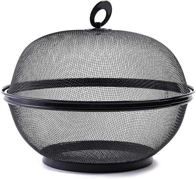 Juvale Mesh Fruit Basket with Lid - Bug Proof Fruit Storage - Stylish Black Wire Basket with Lid - Versatile Produce Storage - 10", Pack of 2, Black