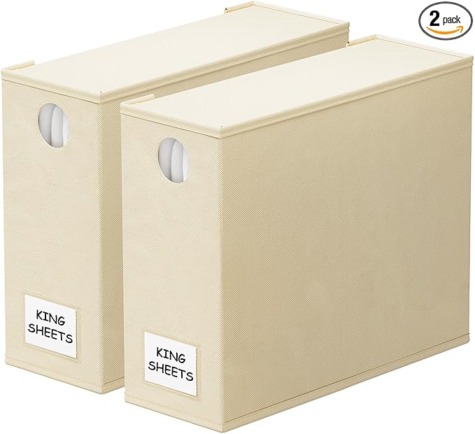 SpaceAid 2 Pack Bed Sheet Organizers and Storage, Foldable Sheet Organizer for Linen Closet, Sheets Set Folder Keeper with Window XL (Queen & King Size) Organizing Bedding Container, Beige