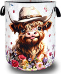 Cute Highland Cow Laundry Basket Foldable Oxford Cloth Cows Animal Laundry Hamper With Handle Clothes Storage Organizer Basket 18.9"x16.5" Storage Bag For Laundry Room/Bathroom/Bedroom/Dormitories