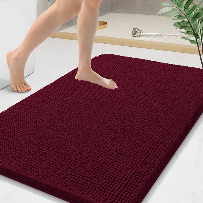 Arotive Bathroom Rugs 44x24, Extra Soft Absorbent Shaggy Chenille Bath Rugs, Machine Washable Rubber Backing Non-Slip Bath Mats for Bathroom Floor Tub and Shower, Home Decor Accessories, Burgundy