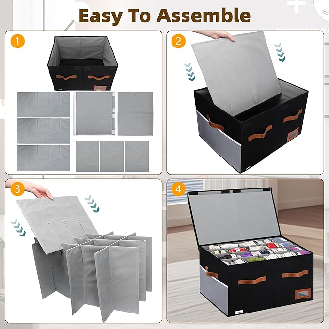 Shoe Organizer for Closet, Foldable Shoe Storage Bins with Lid & Adjustable Dividers, Fabric Shoe Box Storage Containers with Four Reinforced Handles, Fits 20 Pairs, 1 Pack, Black