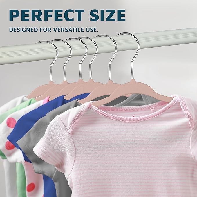 Pink Velvet Kids Hangers 20 Pack, 10.83" Non-Slip Baby & Toddler Hangers for Clothes, Space-Saving Slim ABS Plastic with 360° Swivel Hook & Notched Shoulders, Up to 10 lb Capacity