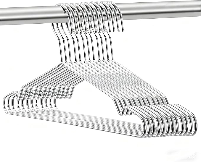 Seropy Coat Hangers Clothes 10 Pack Wire Hangers Heavy Duty Stainless Steel Hangers with Non Slip Grooves, 16.5 Inch Ultra Thin Metal Hangers Space Saving Clothing Hanger