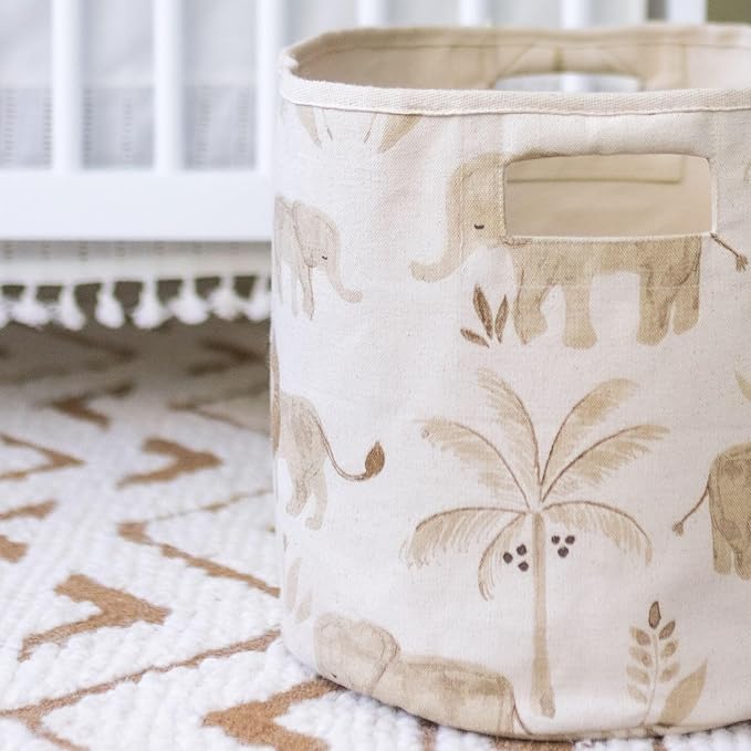 Crane Baby Safari Animal Nursery Storage Basket, Collapsible Fabric Toy Bin, Jungle Themed Organizer for Playroom, Gender Neutral Decor Safari Animal 13 x 12 Inches