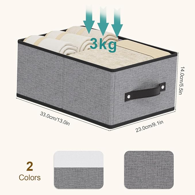 Foldable Storage Boxes, Storage Baskets with Handles, Fabric Cube Organizer Bins for Shelves Bedroom Laundry, 13 × 9.1 × 5.5 Inch, Gray, 4-Pack