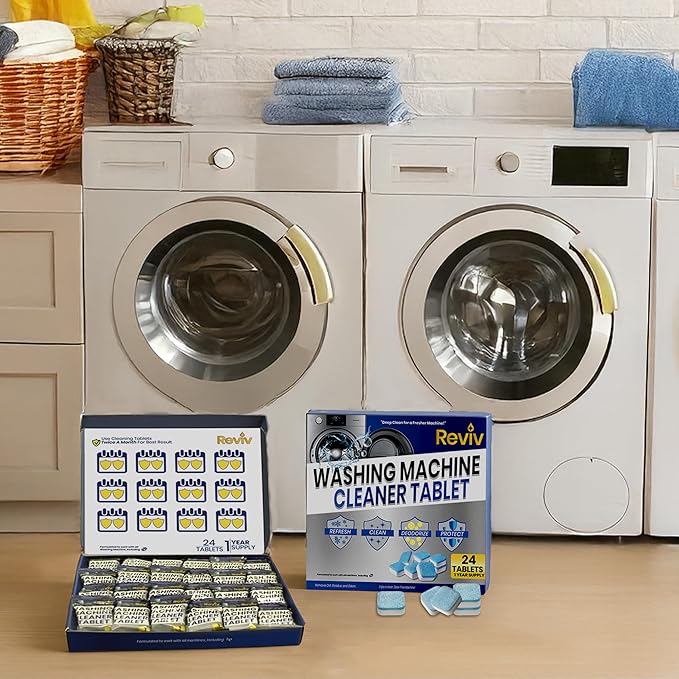 REVIV Washing Machine Cleaner Tablets – HE Compatible Descaler, 24 Count (12-Month Supply) – Septic-Safe for Front & Top Load Washers