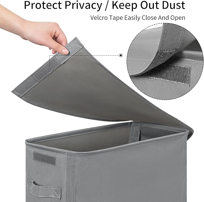 Chrislley Slim Laundry Hamper with Wheels, 45L Narrow Rolling Laundry Basket with Lid, Foldable Dirty Clothes Hamper Portable Skinny Hamper Storage Bins for Dorm, Bedroom (grey)