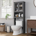 Shintenchi Over The Toilet Storage Cabinet, Bathroom Shelf Organizer with Anti-Tip Device Small Freestanding Space Saver with Adjustable Shelf and Glass Door, Gray