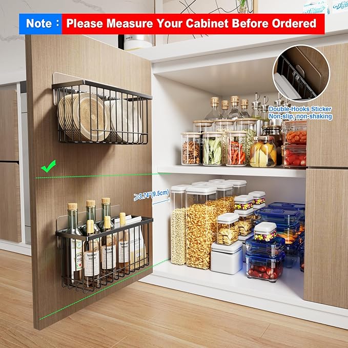 4 Pack Adhesive Cabinet Door Organizer, Lid Organizers Inside Cabinet Food Container/Tumbler Lid Organizer and Storage Cup Lids Holder for Kitchen & Bathroom Wall Mounted(Black)