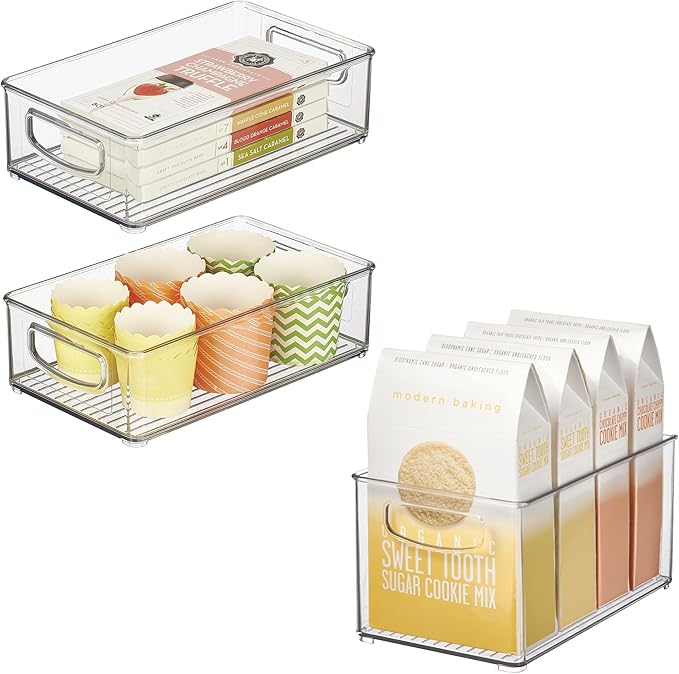 iDesign Stackable Pantry Bins with Handles, 2 Small Bins and 1 Medium Bin, 3 Pack, Clear, Made in USA