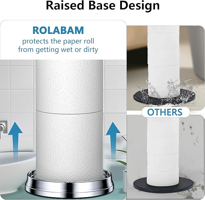 ROLABAM Toilet Paper Holder Stand with Reserve Function, Free Standing Toilet Paper Holder for Bathroom, Space Toilet 4 Rolls Toilet Paper Storage 22.5" Height (2 Pack, Chrome)