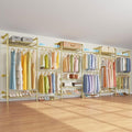 Timate F6 Wall Mounted Clothes Rack - Expandable Industrial Pipe Closet System, Heavy Duty Hanging Garment Rack, Closet Organizer & Storage Solution for Wardrobe, Bedroom,Walk-in Closets,Gold