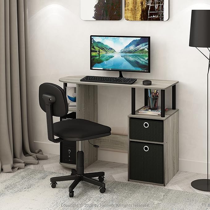 FURINNO Turn-N-Tube 4-Bins System Rack, Columbia Walnut/Black/Dark Brown