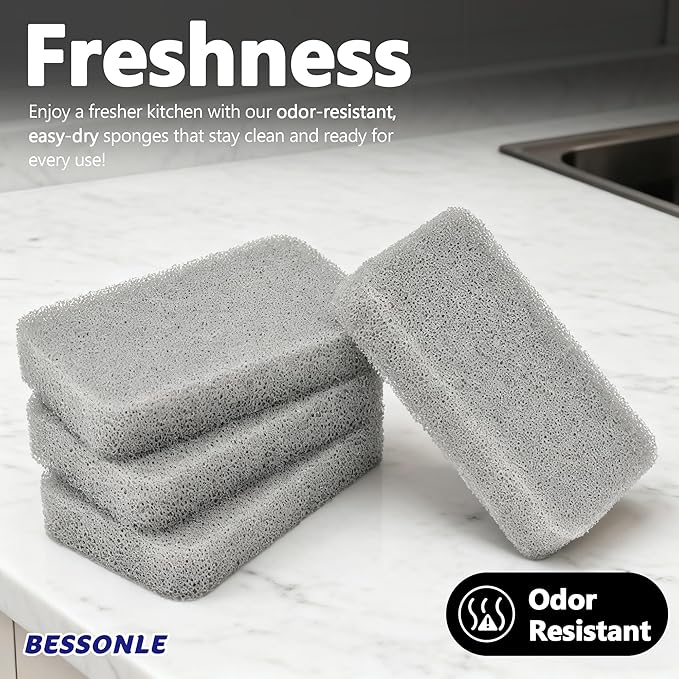 8 Pack Silicone Scrubbing Sponges, Heavy-Duty, Non-Scratch Kitchen Sponges - Reusable, Odor-Free, Perfect as Cleaning for Dishes, Non-Stick, Countertops (Grey)