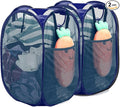 [Reinforced] Strong Mesh Pop-up Laundry Hamper, Quality Collapsible Laundry Basket with Durable Handles Solid Bottom High Carbon Steel Frame, Easy to Open and Fold Flat for Storage(Blue)