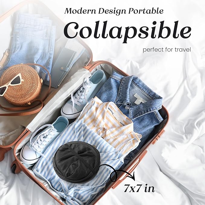 TECHMILLY Collapsible Mesh Pop Up Laundry Hamper with Sturdy Handles and Side Pocket - Portable Foldable Clothes Baskets for Dorm, Bathroom & Travel Storage (Grey)
