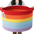 65L Large Blanket Basket,19.7" L x 19.7" W x 13" H Rope Woven Baskets with Handles, Toys Storage Bins,Laundry Basket Perfect for Living Room, Nursery,Bedroom,Home Organization,Rainbow