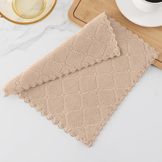 Homaxy 24 Pack Kitchen Dish Cloths (10 x 10 Inches, Tan), Super Soft and Absorbent Coral Velvet Dish Towels, Nonstick Oil Fast Drying Microfiber Cleaning Cloth, No Lint Household Dishcloths