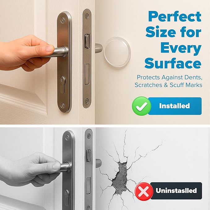 STRONGEST HOME Wall Protector for Door Knobs, 2-Inch - Clear Self-Adhesive Door Stopper Guards - Quiet Rubber Bumpers for Wall Protection, 14-Pack