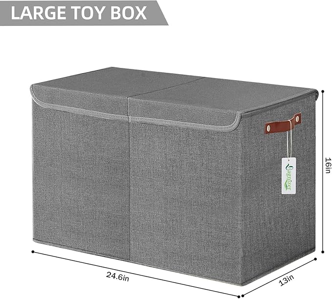 Large Toy Storage Box with Lids, Collapsible Sturdy Baby Storage Organizer Chest Bin Basket for Kids, Boys, Girls, Playroom, Nursery, Bedroom, Closet 25"x13"x16" (Gray)