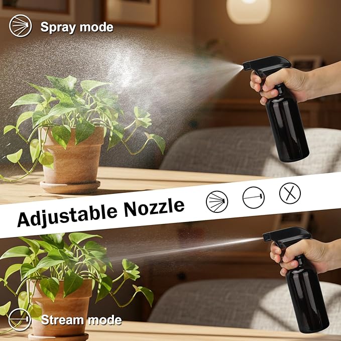 Glass Spray Bottles 12oz Empty Spray Bottle Mist/Stream Spraying Small Refillable Containers for Hair Care, Cleaning Solutions, Plants, Essential Oils 1 Pack (Brown-1, 12oz)